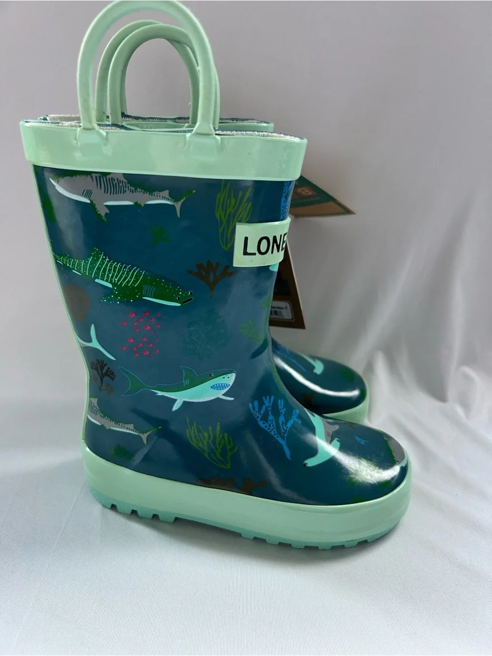 Kids Teal Shark Rain Boots size 7
